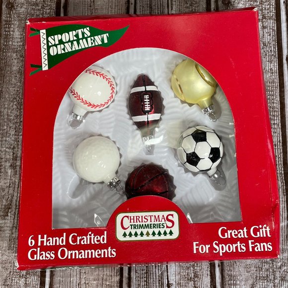 Bradford Other - Bradford's Christmas Trimmeries 6 Hand Crafted Glass Sports Ball Ornaments Xmas